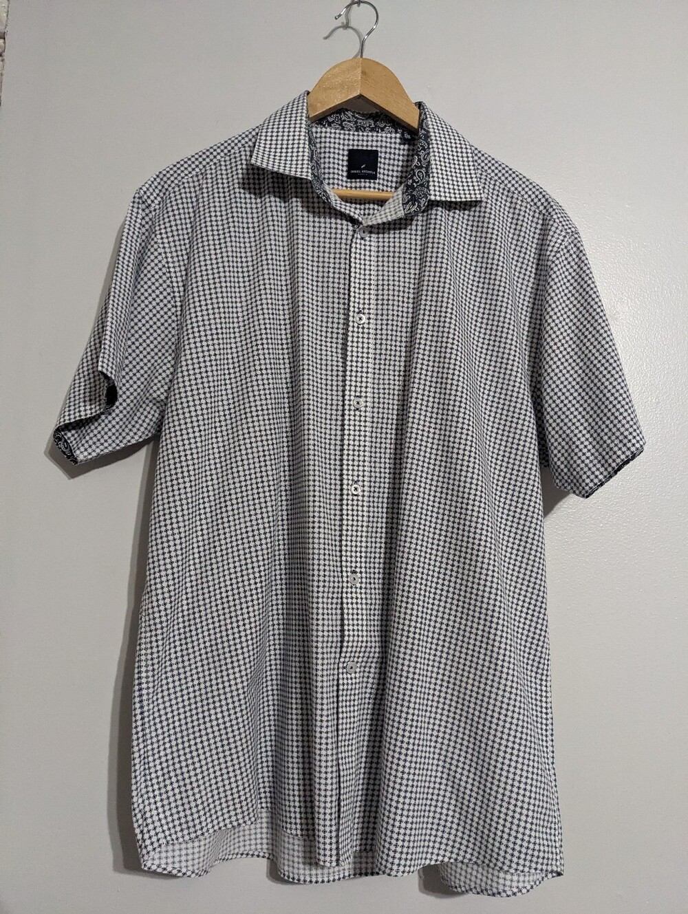 Daniel Hechter Paris Shirt Mens XL Blue White Geometric Short Sleeve Flip Cuff